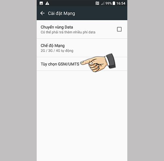 Bạn chọn Tùy chọn GSM/UMTS